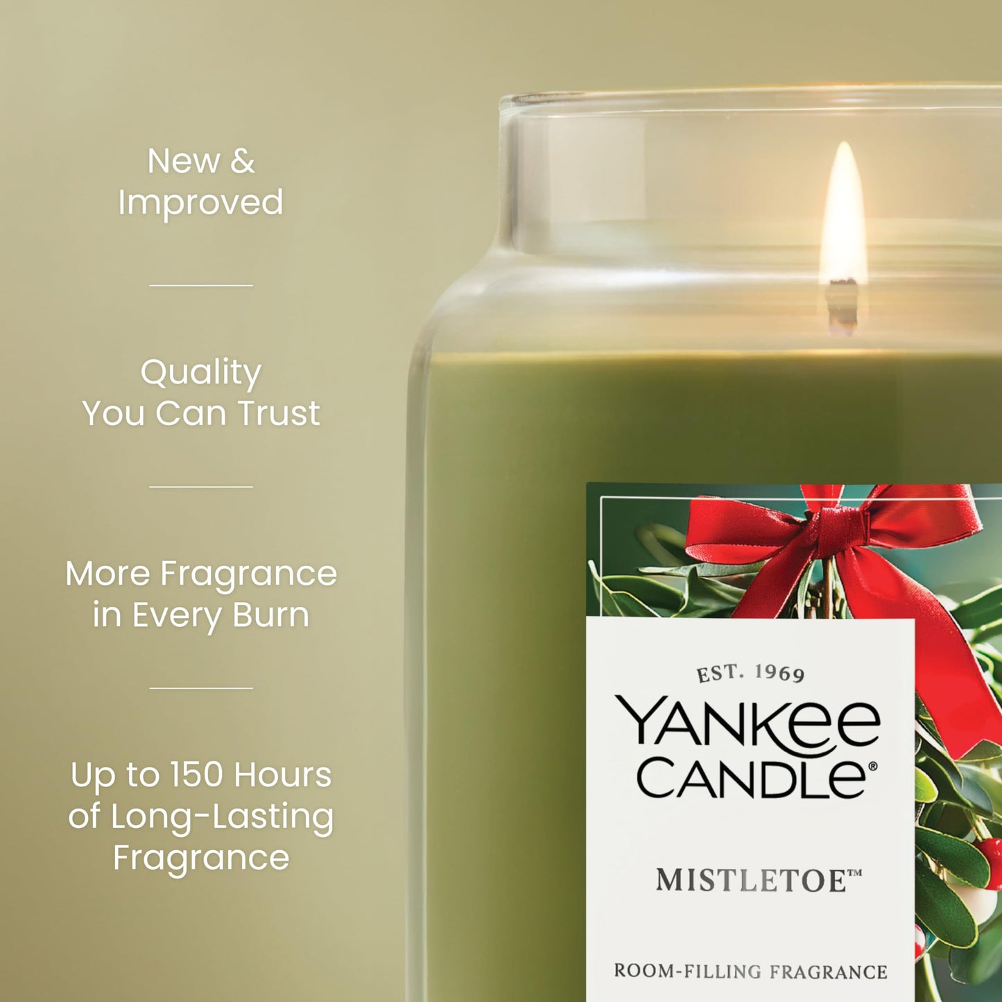 Yankee Candle Mistletoe, Christmas Scented Candle, 22oz Large Jar with up to 150 Hour Burn Time, Giftable