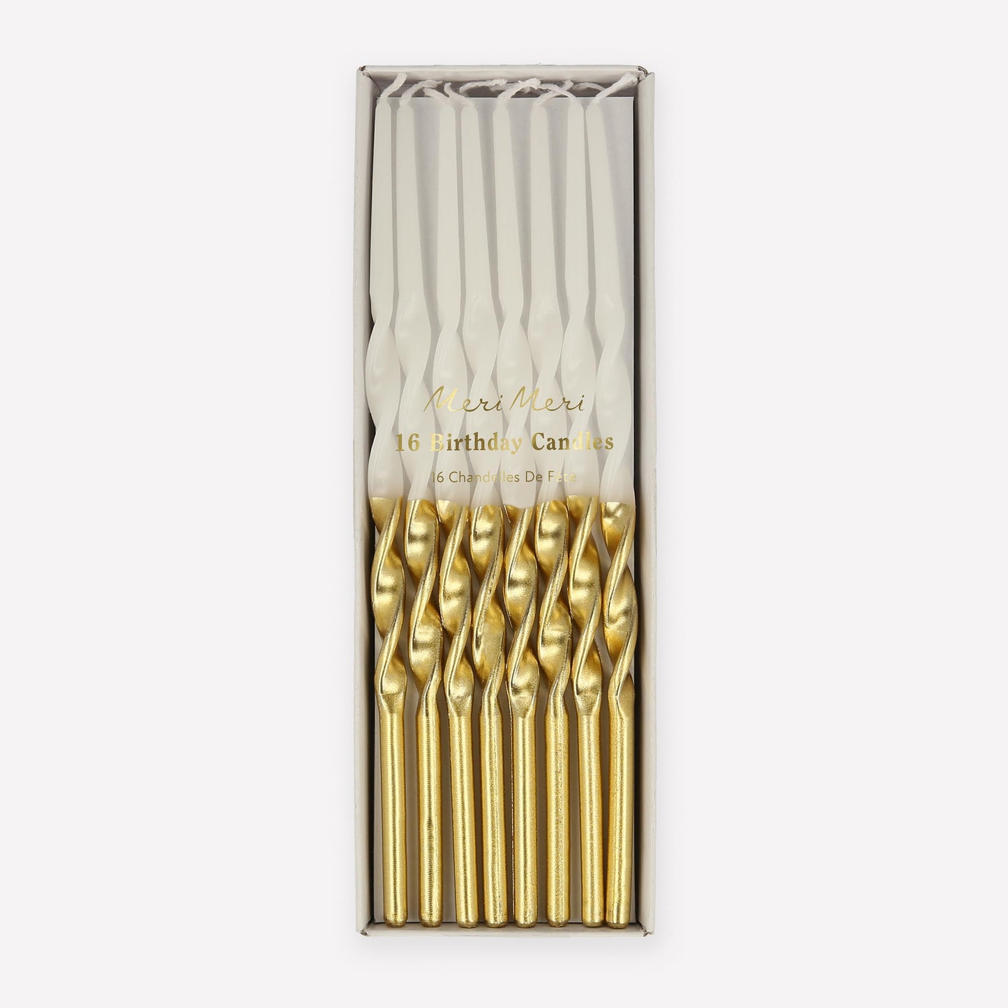 Meri Meri Gold Dipped Birthday Candles for Cake (Pack of 16), 7.25" Tall, Unscented Gold Birthday Candles