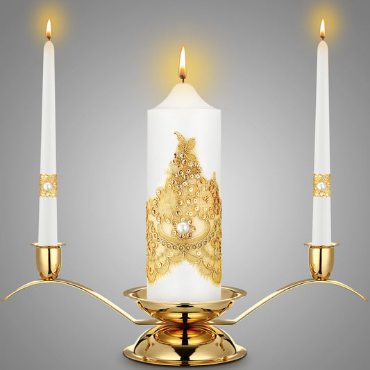 Irenare Unity Candles with Holder for Wedding Ceremony Wedding Decortions Accessories Glass Candle Holder Pillar Candle for Formal Events Church(Gold Wedding)