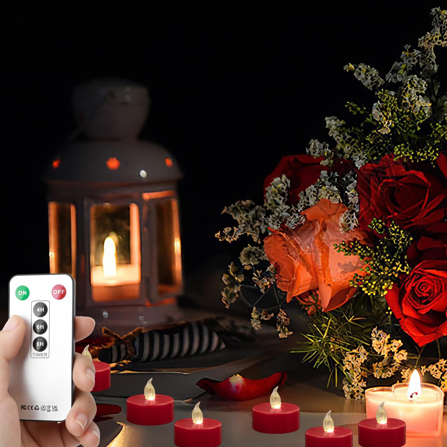 Roomsily LED Tea Lights with Remote Control: Battery Operated Bulk Realistic and Bright Flickering Long Lasting 400+Hours Flameless Candles for Home Decor Holiday Wedding Party (24Pack, Red)