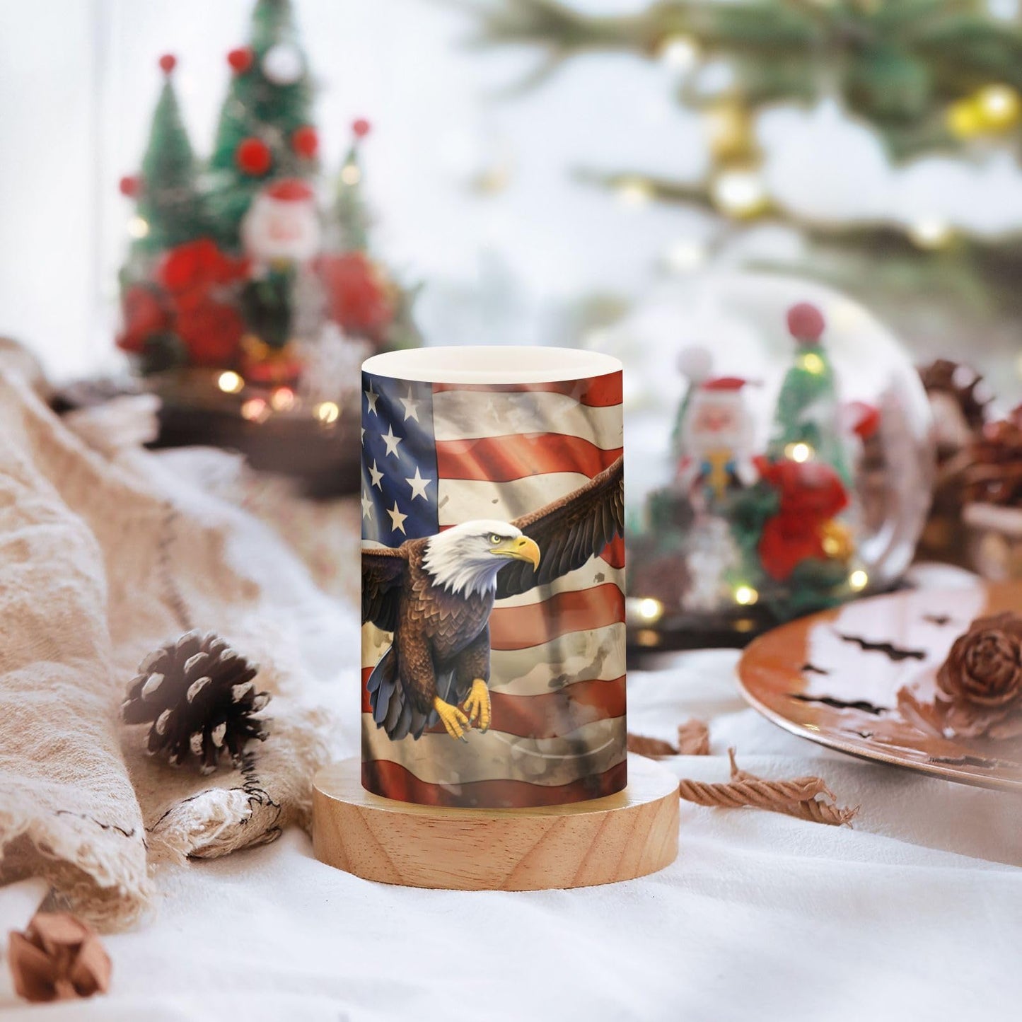 ALAZA Vintage Eagle USA Flag Flameless Candles, LED Pillar Candles with Remote Timer, Battery Operated Candles Set of 2