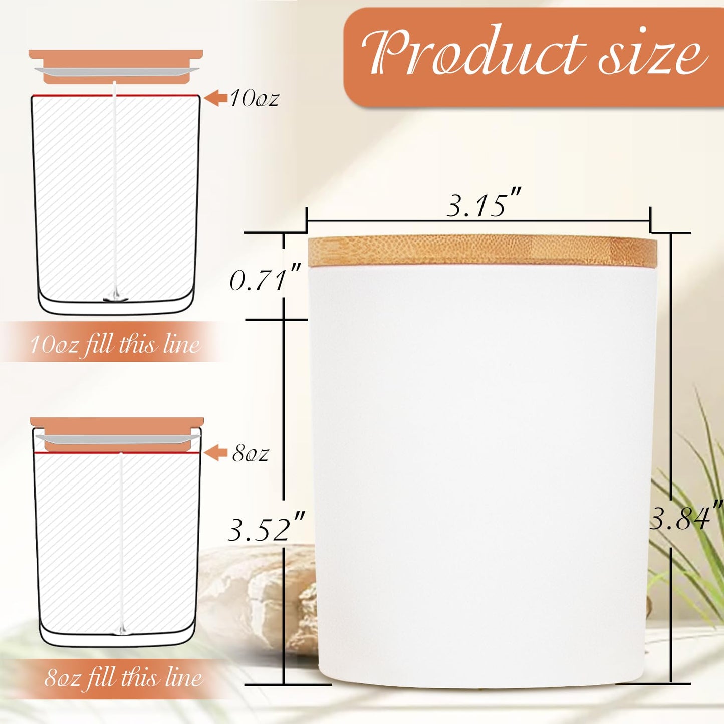 CONNOO 12 Pack 10 OZ White Glass Candle Jars for Making Candles with Airtight Bamboo Lids Nice Sticky Warning Labels for Candle Making Empty Container Bulk - Dishwasher Safe