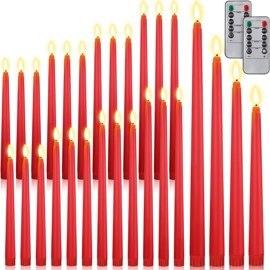 Rossesay 28 Pcs Flameless Taper Candles with Timer Remote 4 Sizes of 8.5", 9.6", 10.83", 12.8" LED Flickering Taper Candles Battery Operated for Valentine's Day Church Wedding Home Decor(Red)