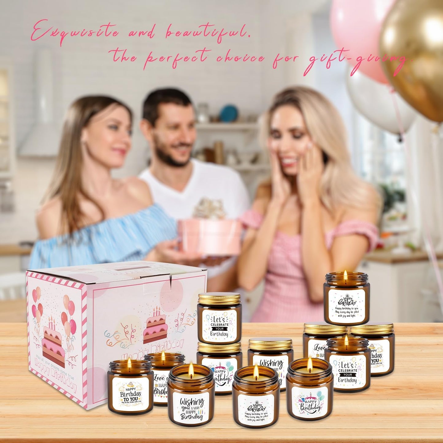 12-Pack Birthday Scented Candles, 3.05 oz Each, Natural Soy Wax, Long-Lasting Romantic Fragrance, Funny Happy Birthday Gift Set, Unique Gifts for Women Men, Gift-Ready