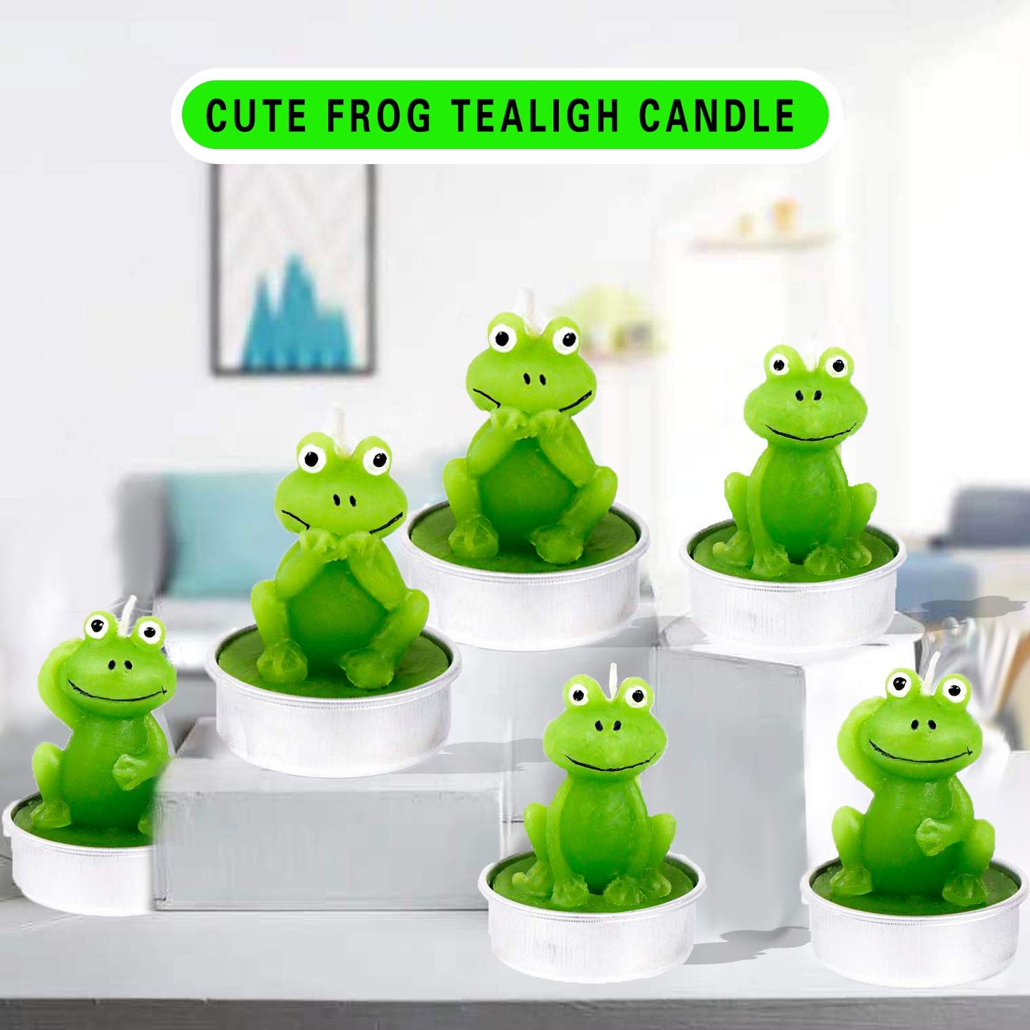 Frog Tealight Candles, Tea Lights Candles for Birthday Gifts,Cake Topper, Home Decor,Happy Frog Animals Candles for Gift, Baby Shower, Birthday Party, Festival Wedding, Valentine Romantic, 6 Pieces