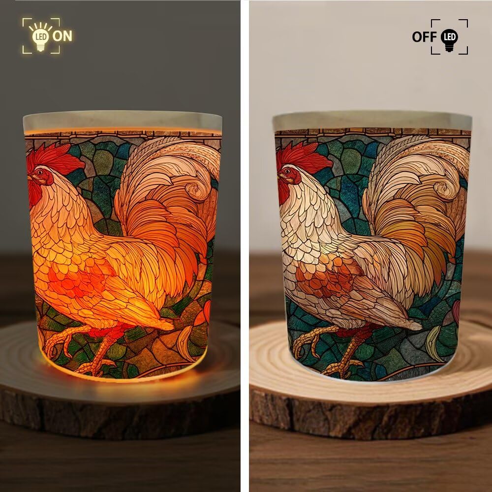 Farm Rooster Tealight Candle Holders,Flower Tea Lights Glass Jar Candle Holders,Stained Glass Chicken Led Tea Light Candle Holder for Table Home Decor,Wedding,Party Decoration