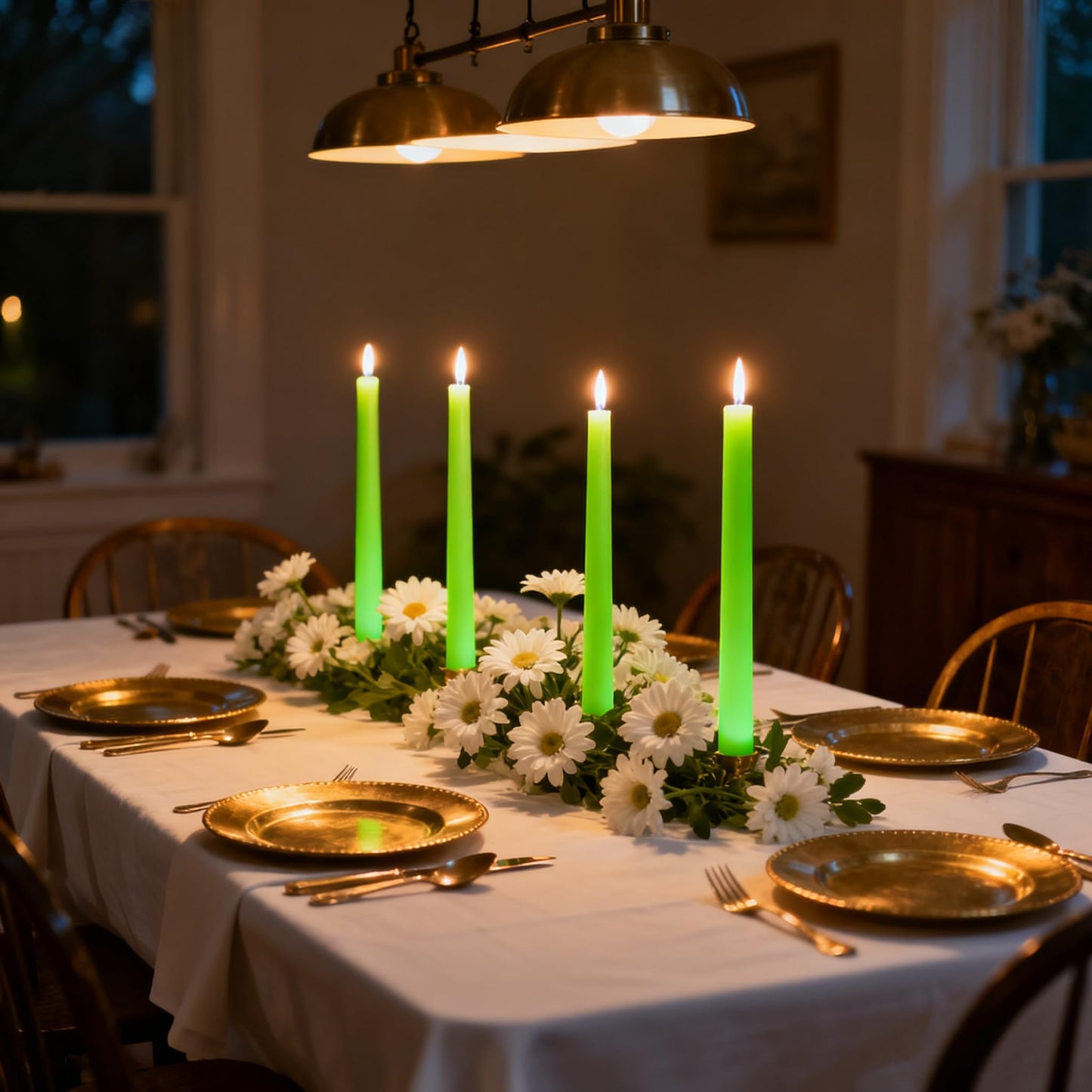 12-Pack Apple Green Taper Candles, 10 Inch Unscented Dripless Candlesticks, Long-Lasting Burn Time of 7-8 Hours, Perfect for Home Décor, Spring and St. Patrick's Day