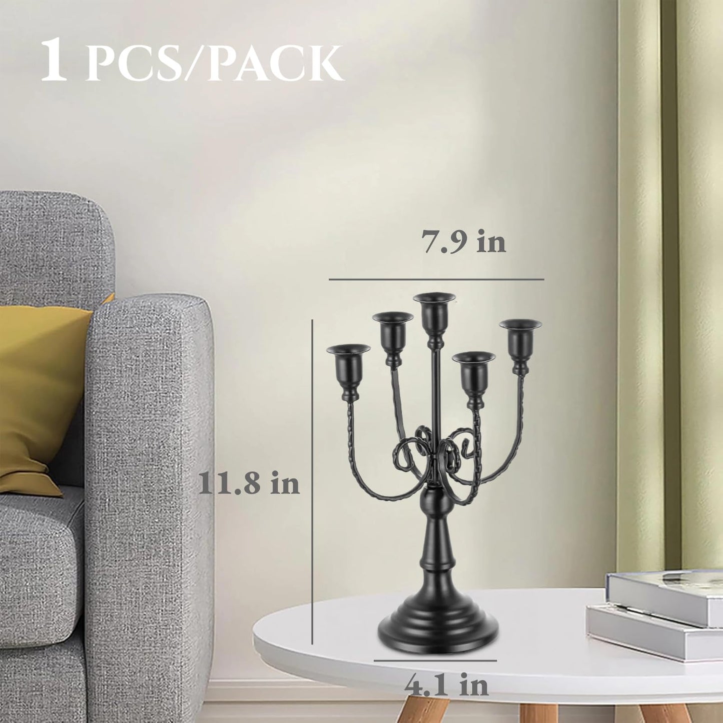 5 Arms Metal Candelabra Gold Candle Holder Modern Decorative Centerpiece Candlestick Holders for Table Wedding Halloween Christmas Party (1, Black)