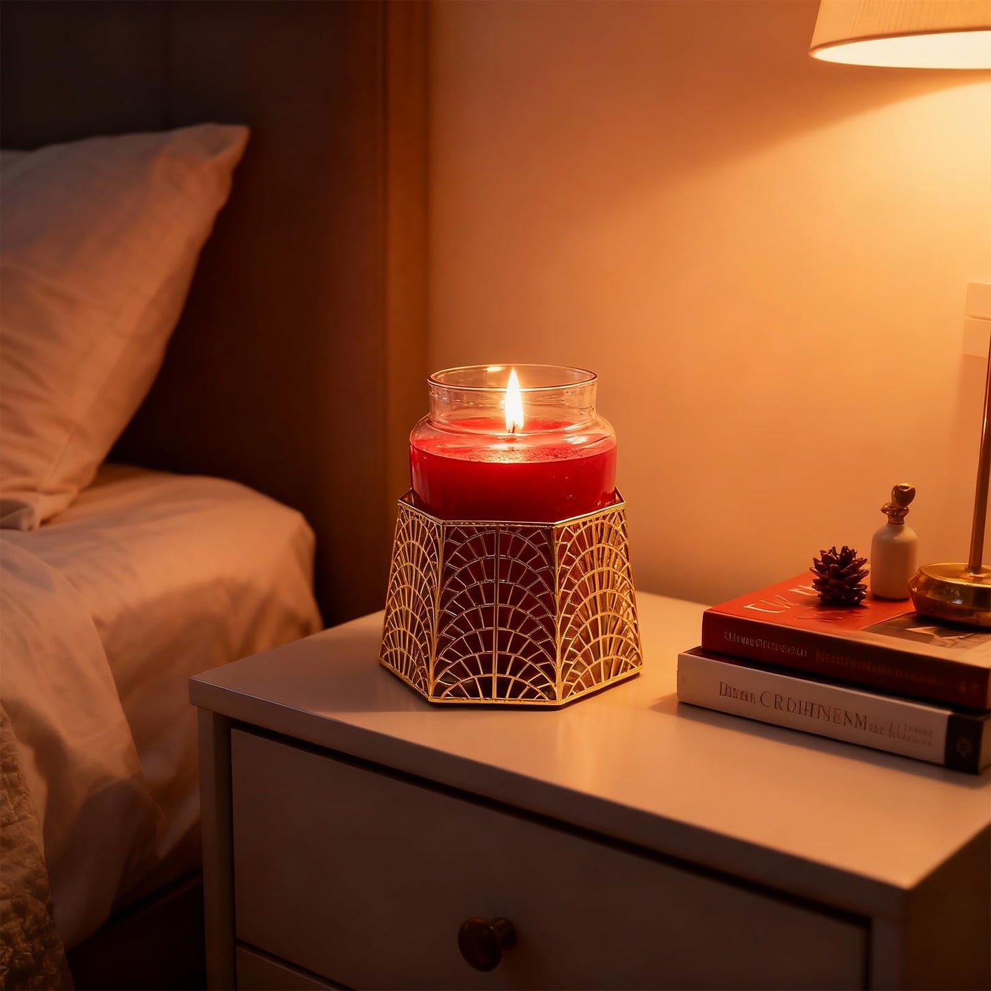 Dorephine 3 Wick Candle Holder, Shell Design Candle Jar Holder for 4-Inch Diameter Jars (5.25" D x 3.5" H) (Rose Gold)