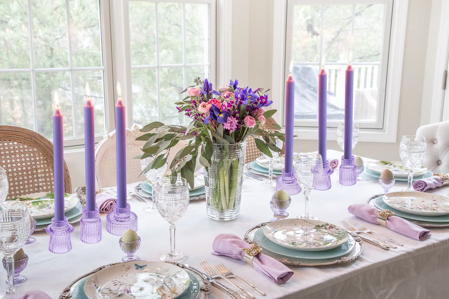 Vixdonos Glass Candlestick Holders Tealight Candle Holders for Table Centerpieces, Wedding Decor and Dinner Party (3 Pcs, Purple)