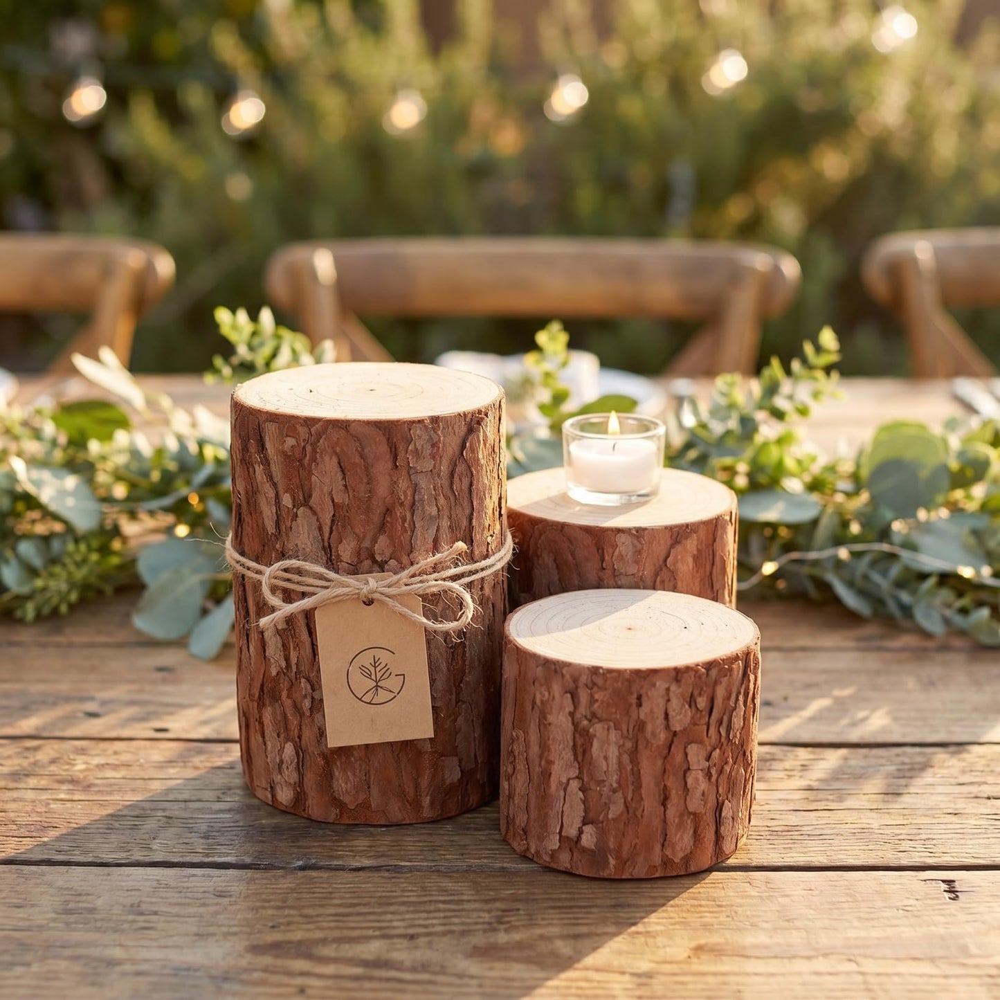 STOBAZA 3pcs Decorative Wooden Stakes Small Tree Stand Base Tree Stump Candelabras Tea Light Candle Holders Candle Stick Holder Wood Stump Prop Wooden Tea Light Holder Brown Chinese Fir