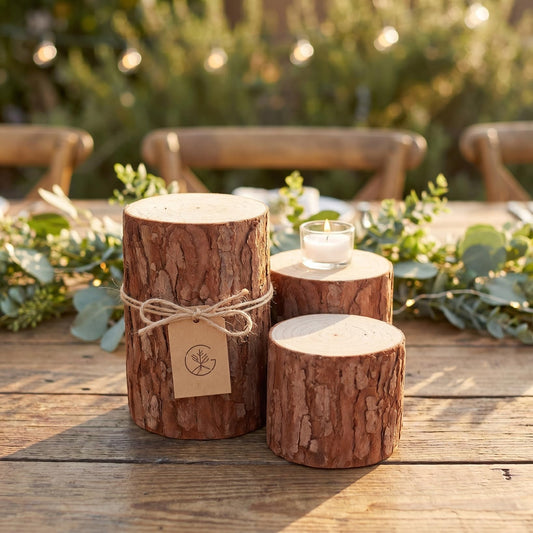 STOBAZA 3pcs Decorative Wooden Stakes Small Tree Stand Base Tree Stump Candelabras Tea Light Candle Holders Candle Stick Holder Wood Stump Prop Wooden Tea Light Holder Brown Chinese Fir