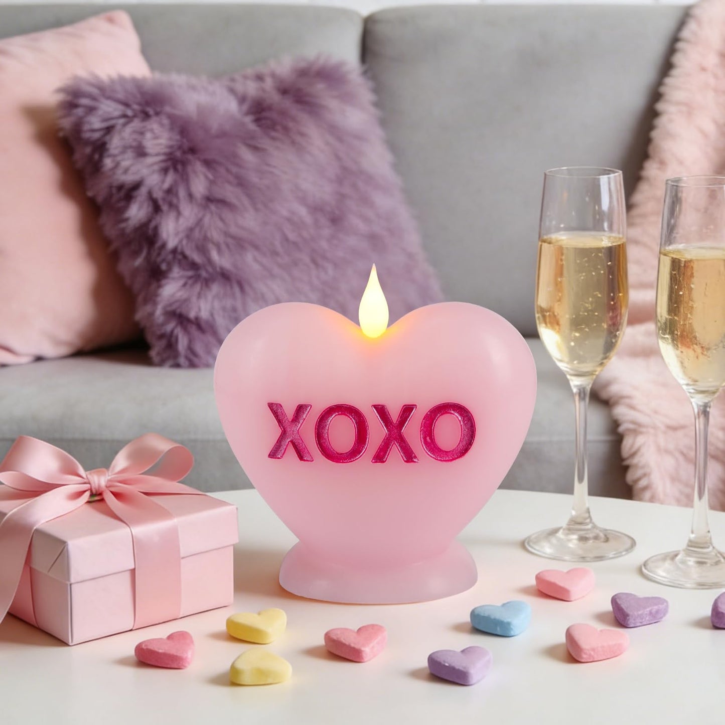 Sariiraw Valentine Heart Shaped Flameless Candle with Remote & Timer - Romantic LED Mood Light, Battery Operated for Valentine's Day, Anniversary & Home Decor (Pink)