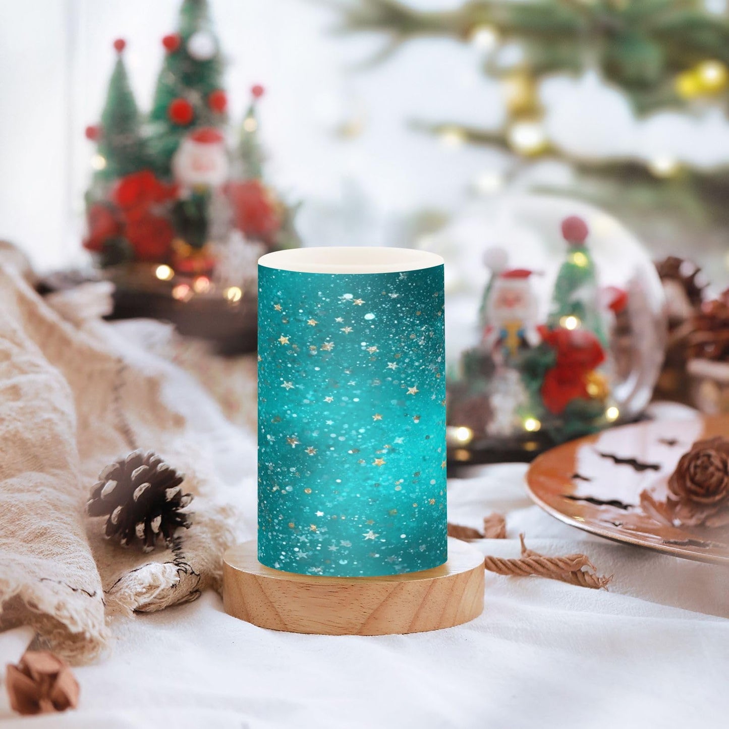 Kcldeci LED Flameless Candles Battery Operated with Remote and Timer, Abstract Turquoise Marble White Star Realistic Flickering Flameless Candles Led Pillar Candles, Set of 2