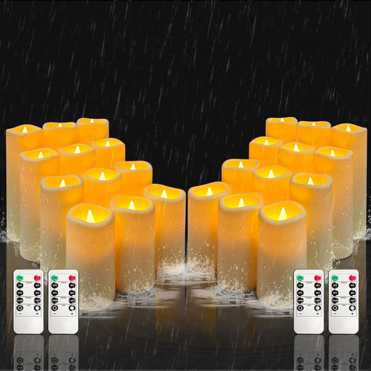 YIWER Plastic Waterproof Flameless Candles Set of 24: Battery Operated Candles Ivory Flickering Pillar Candles Include 4"/5"/6"/7" with 10-Key Remote 2/4/6/8H Timer Function