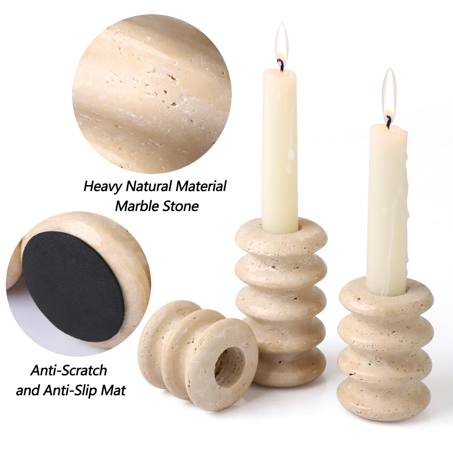 Vixdonos Natural Stone Candle Holder Set of 3 Taper Candle Candlestick Mantle Candle Stand for Home Decor,Wedding,Party and Table Centerpieces(White)