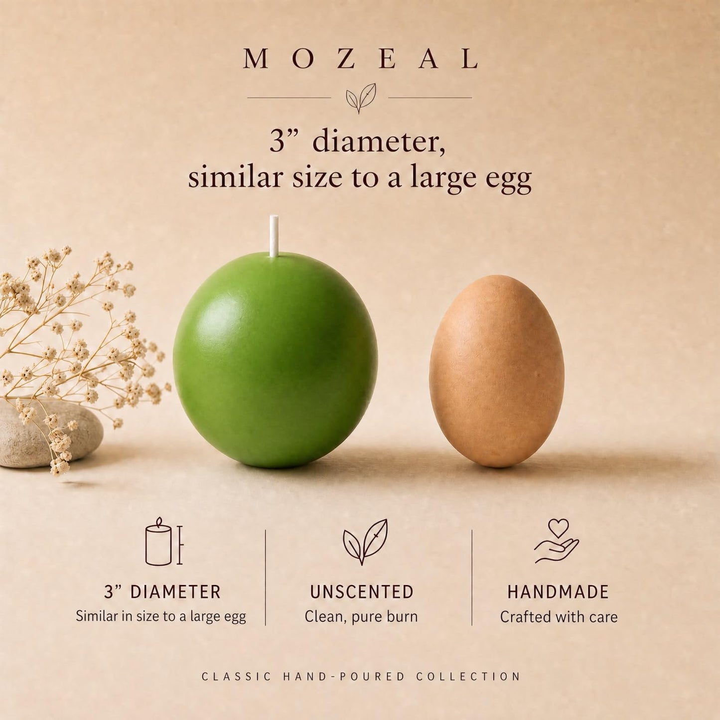 MOZEAL Hand-Poured, 3 Inch Lime Green Round Ball Candles - Elegant Lime Green Round Pillar Candles Set of 3, Dripless, Unscented, Smokeless, Ideal for Spring Celebrations.