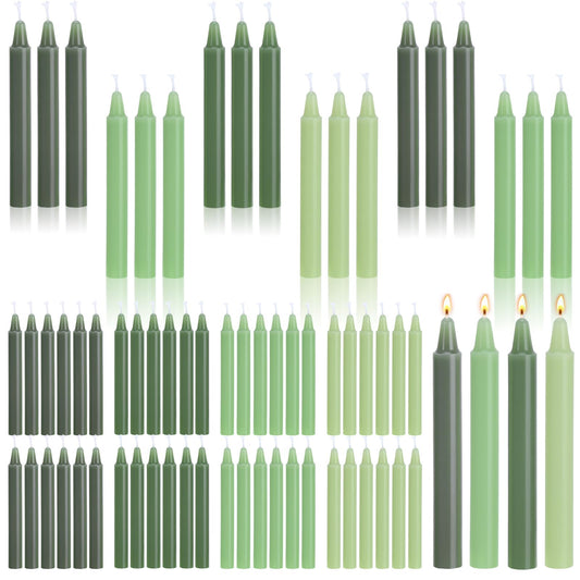 Nuanchu 100pcs Green Spell Candles 4 Inch Unscented Mini Taper Candle Candlesticks Gradient Color for Chime Holders, Meditation, Birthday, Holiday Decoration, Ideal for Witches