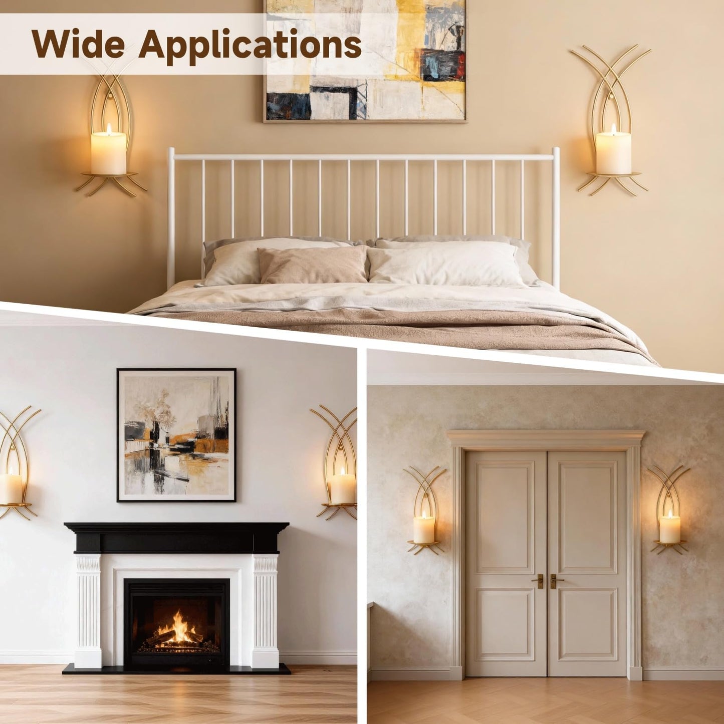 2 Pcs Gold Wall Sconces Candle Holder Set, Metal Iron Wall Mounted Decorative Sconce Rack, Unique Linear Design & Artistic Flair, Hanging Art for Living Room Home Decor