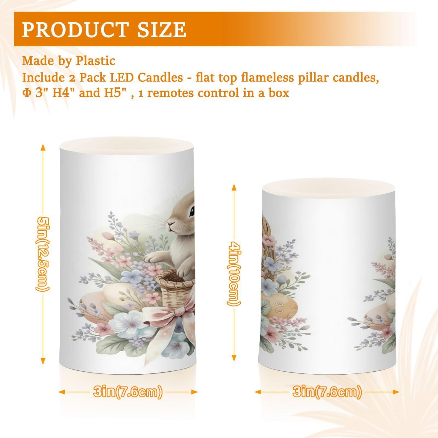 ALAZA Watercolour Cute Rabbit Easter Bunny Flickering Flameless Candles Battery Operated with Remote Timer,Tea Light Candles LED Pillar Votive Candles Set of 2 for Outdoor Indoor Decorations
