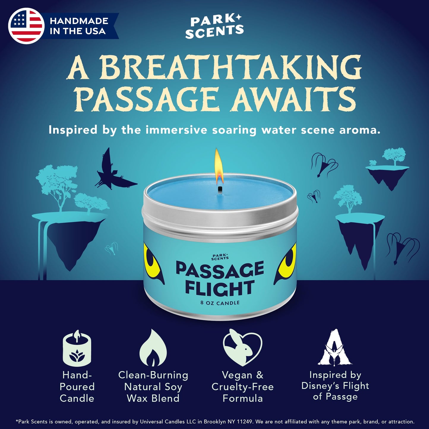Park Scents Passage Flight Candle - Super Accurate Smell of The Ocean Scene in Flight of Passage Ride - Soy Blend Vegan and Cruelty Free - Handmade in The USA | 8 oz. tin