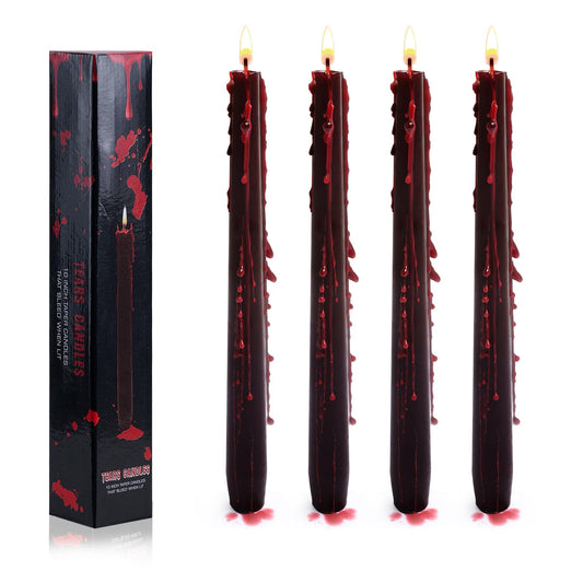 Set of 4 Halloween Bleeding Taper Candles 10 inch Black Taper Candles,Tears Taper Candle for Gothic Halloween Decoration