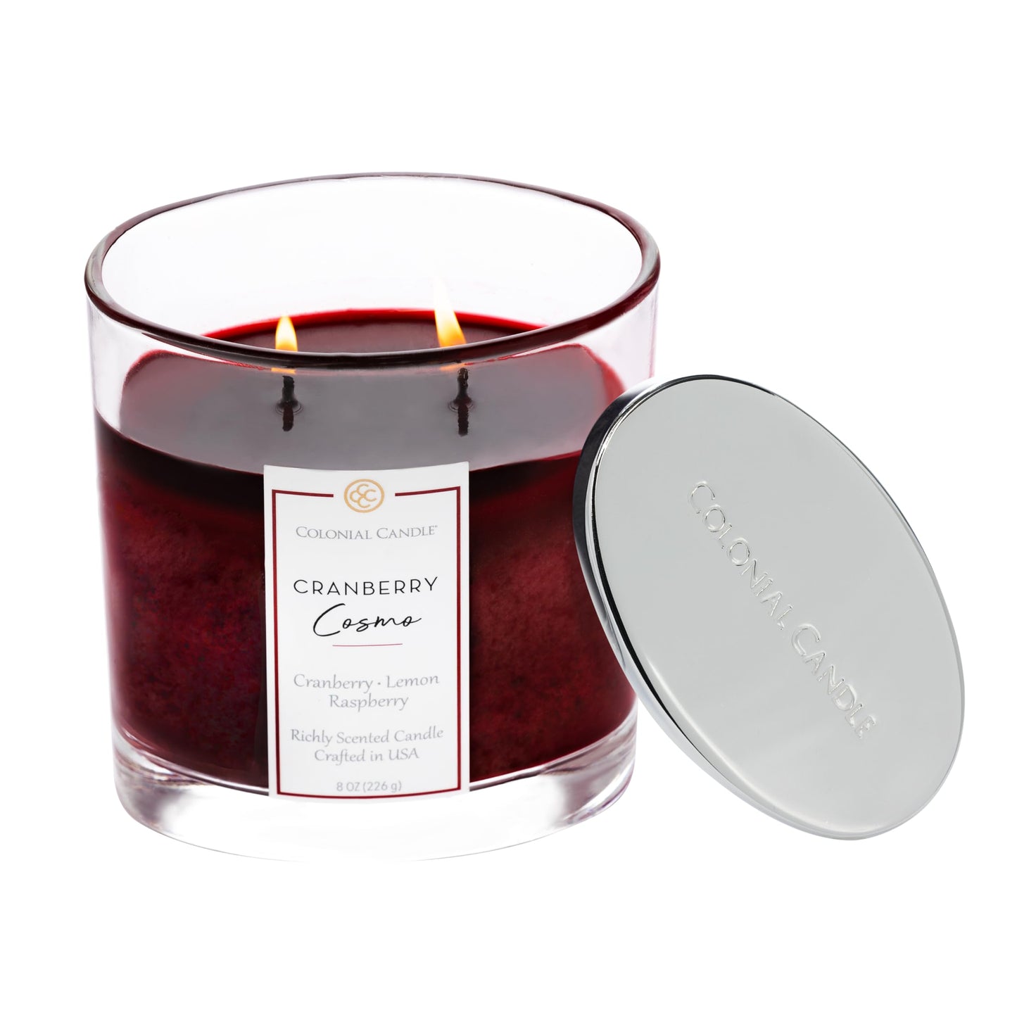 Colonial Candle Cranberry Cosmo Scented Candle Jar, Highly Fragranced Candles for Home Scented, Mottled Wax Candle, 2 Wick, 8 oz - Made in the USA