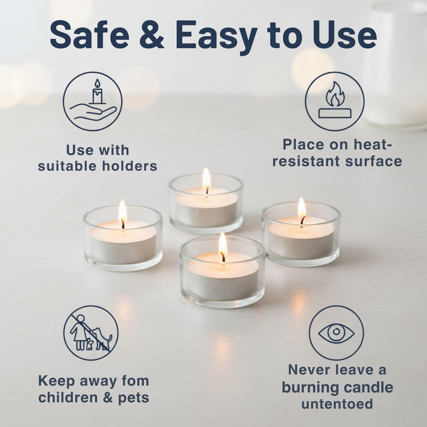 Tea Light Candles, 50‑Count – 4.5‑Hour Long‑Burning White Tealights for Warmers – Non‑Toxic, Smokeless & Soot‑Free Unscented Candles for Parties, Décor & Shabbat