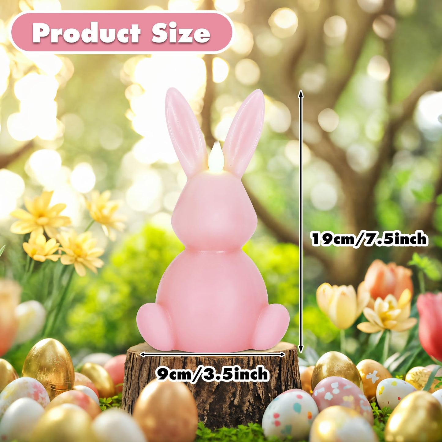 Leorate Pink Easter Bunny Flameless Candles, Real Wax Carved LED Candle Battery Operated, Scented Bunny Shape Easter Decorations Set for Home Living Room Bedroom Party Centerpiece Table Home Decor