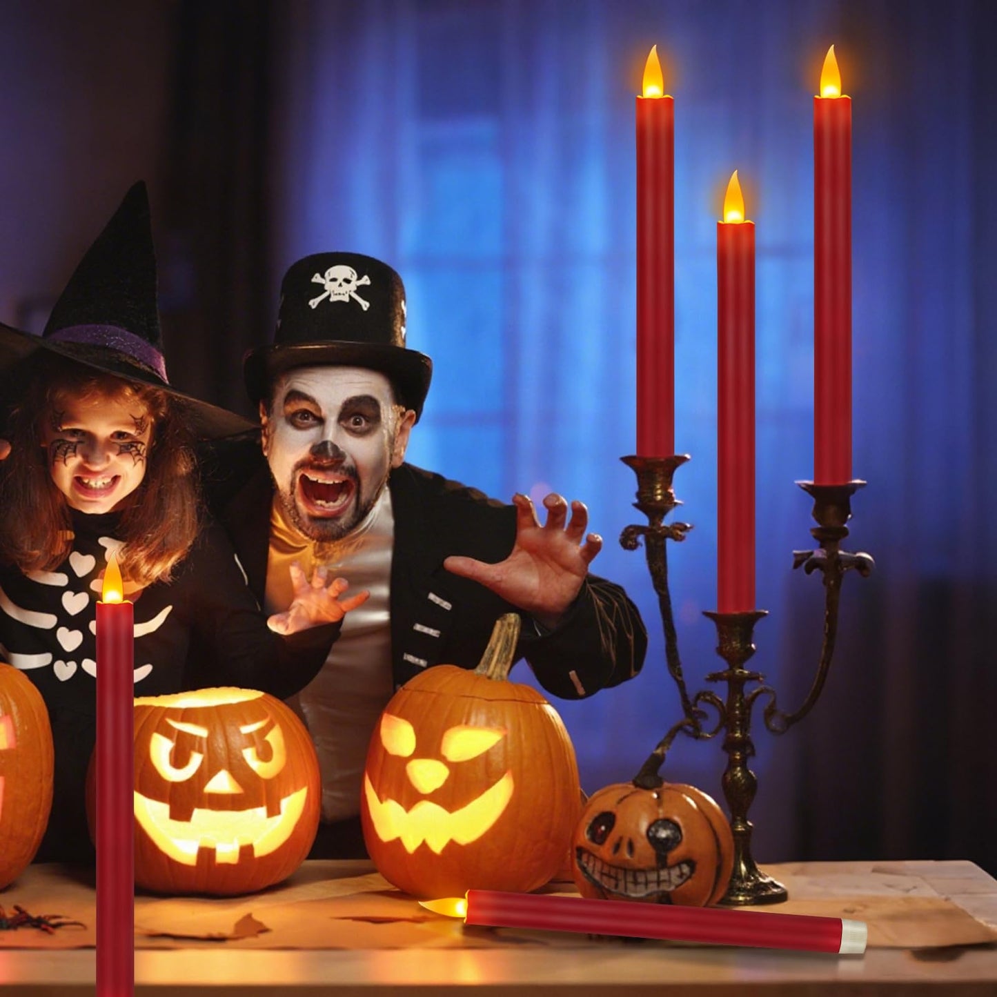 Flameless Taper Candles 10" Dripless Battery Operated Taper Candles Included Remote Timer 400+ Hours by 2AA Batteries for Halloween Christmas Wedding (Burgundy, 12 Pack)