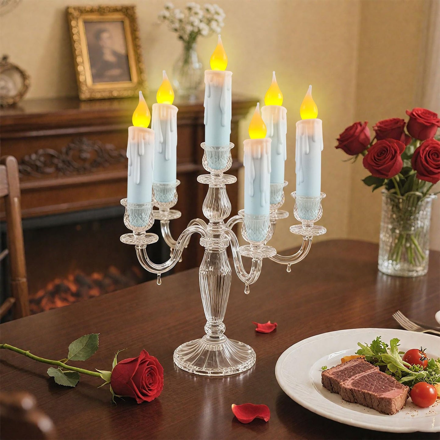 Short Taper Candles Battery Operated with Timer, White Flameless LED Flickering Candlesticks for Country Primitive Christmas Halloween Decorations 4.75 inch 6 PCS