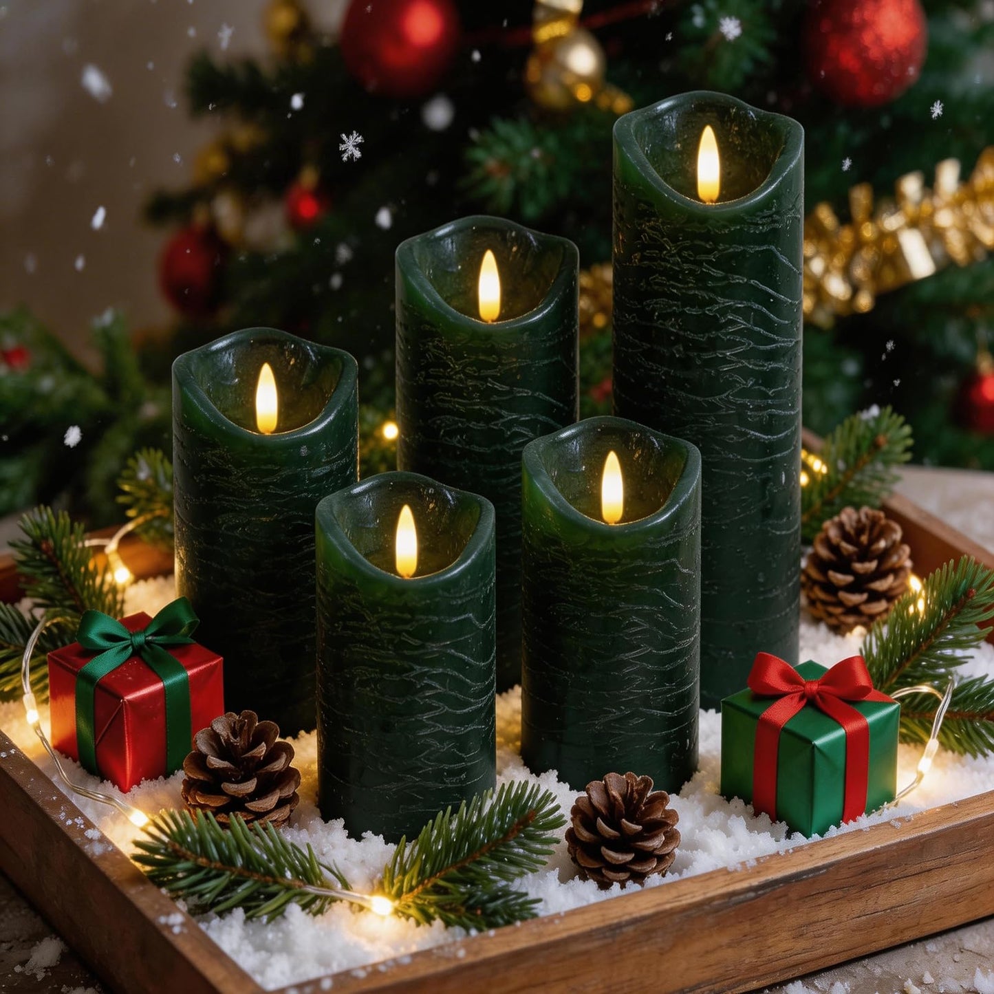 MiKoyi Flameless Pillar Candles with Remote, Battery Operated Candles Real Wax, [5-Pack] Fake LED Flickering flameless Candle with Timer Function for Room Home Decor (2.2" * 5/5.5/6/7/8") - Green