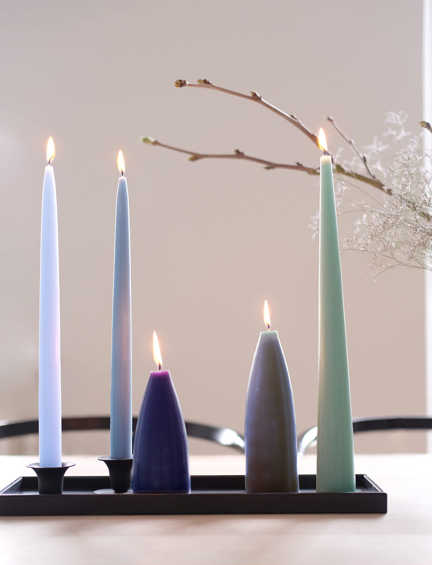 Kunstindustrien® Taper Candles – Set of 4, 13.8" – Made in Denmark, Long Burning Candles 15h, Unscented & Smokeless Candlesticks – Elegant Tall Candles for Weddings, Dinners & Home Decor (Pastel Blue)