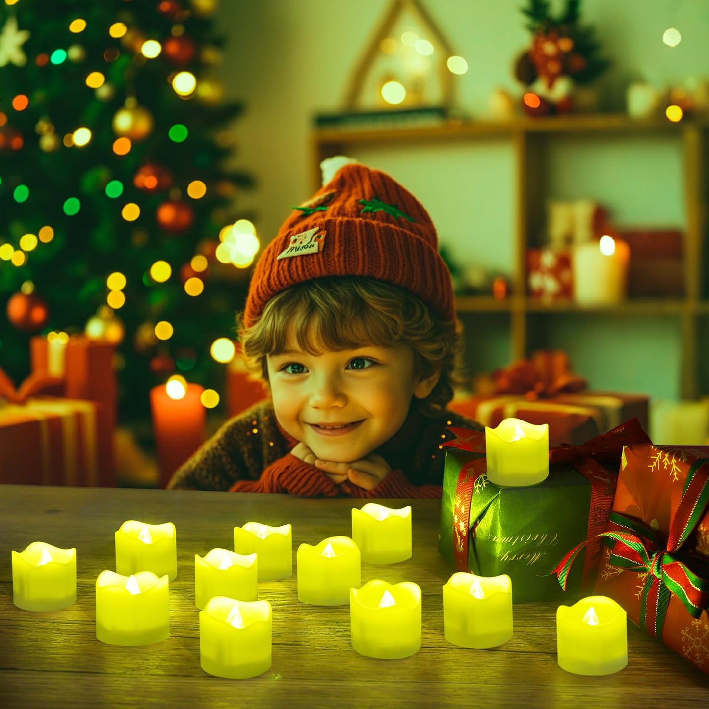 Topstone Green Remote Control Flameless Tealight Candles,CR2450 Battery Powered Votive Candles with Timer,Electric Fake Candle for Home, Christmas Decoration,Pack of 12