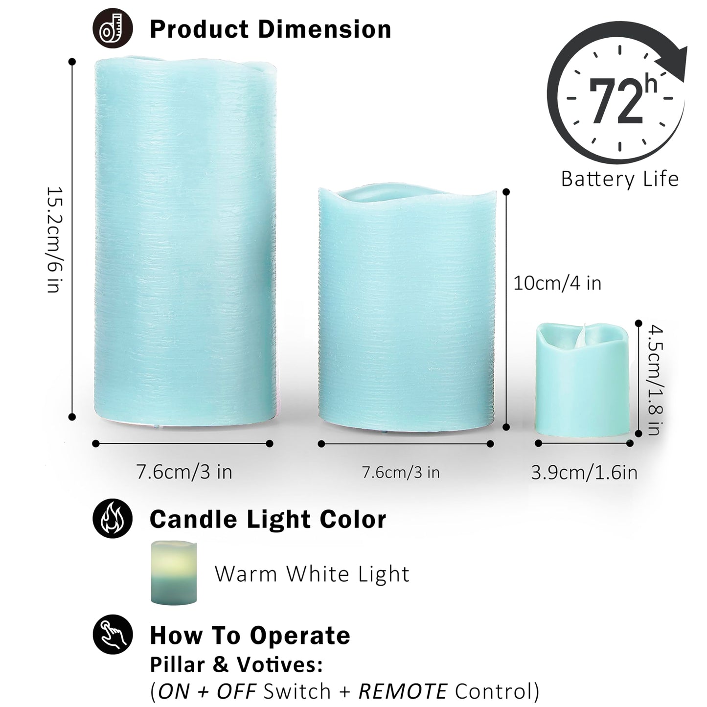 FURORA LIGHTING Blue Flameless Candles - Real Wax, Adjustable Brightness, Remote & Timer - 4 Pillars (3x4, 3x6) and 4 Votives, 8-Pack, Battery Operated