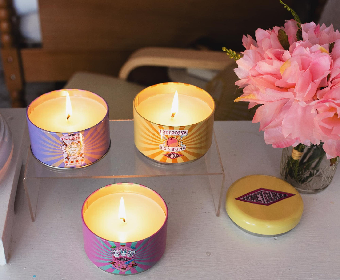 Harry Potter Honeydukes Stacking Tins Of Scented Soy Wax Candles, Set of 3 With Unique Fragrances | 25-Hour Burn Time For Cleansing | Home Decor Housewarming Essentials, Wizarding World Hogwarts Gifts