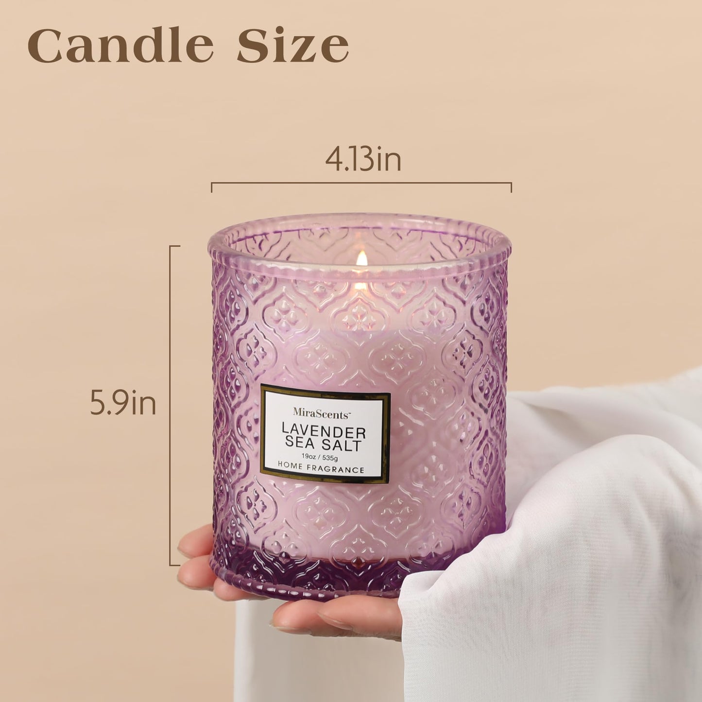 Lavender Scented Candle, 19oz Large Soy Wax Aromatherapy Candle, Lavender Sea Salt Luxury Glass Jar Candle for Home Decor, Relaxation Gifts for Women