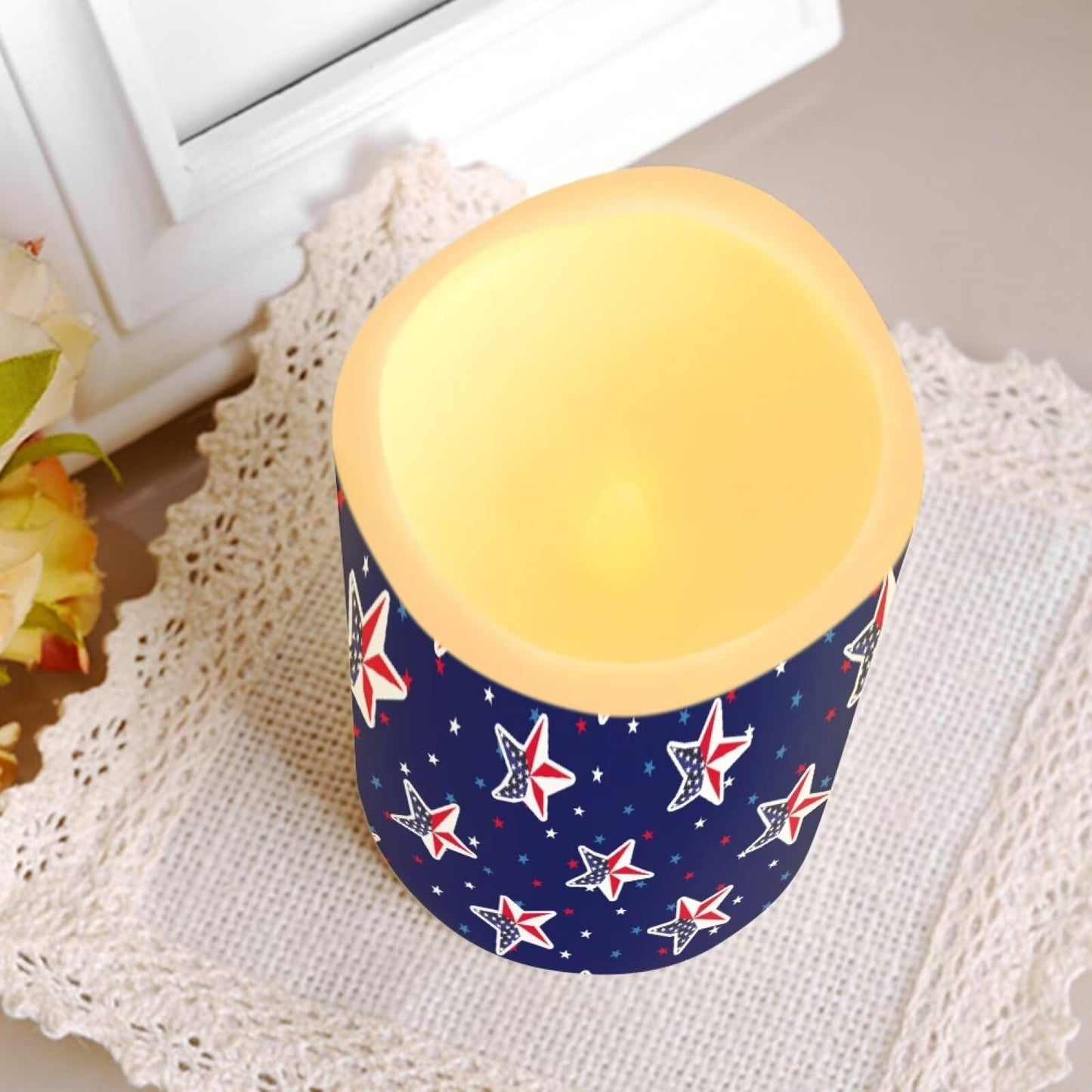 Ystardream 4 Pcs Independence Day Flameless Projector Candle with Remote Timer-American Flag Patriotic Projector Light LED Candles Battery Operated for 4th of July Home Indoor Holiday Party Decoration