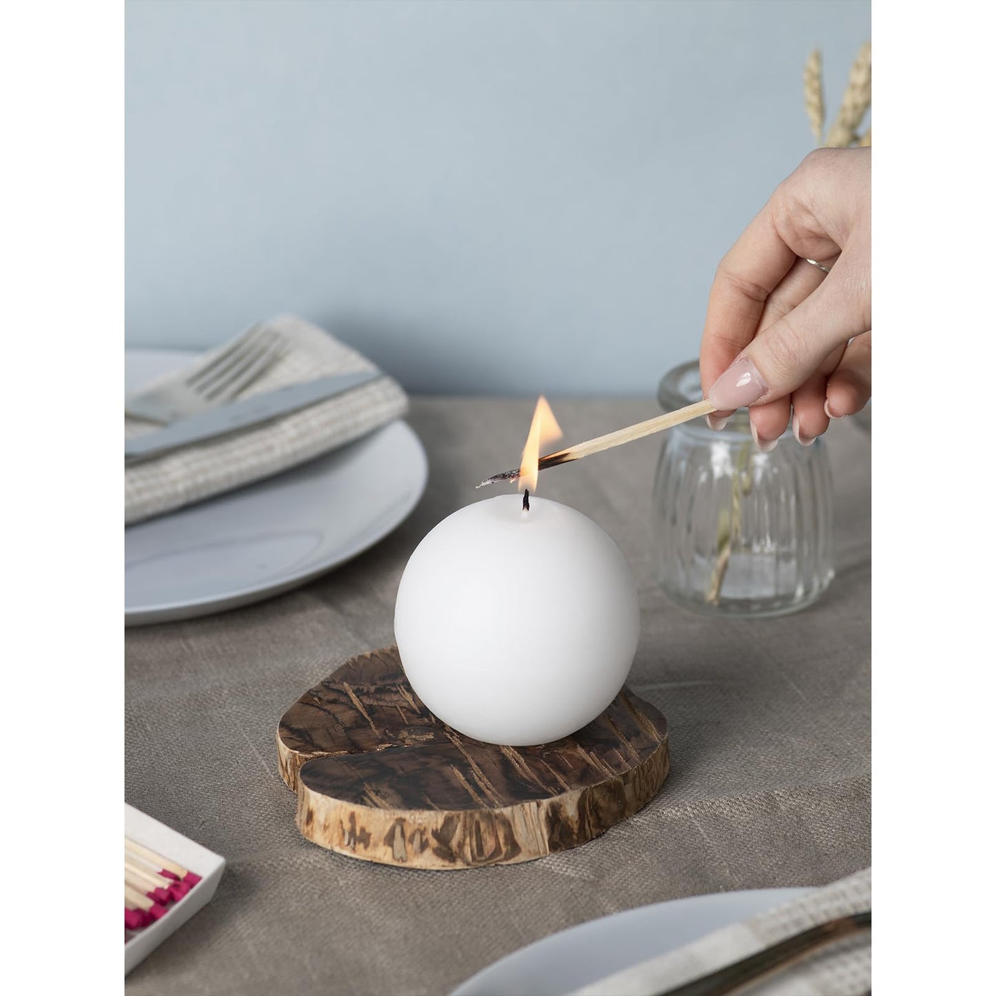 CANDWAX Set of 3 Round Candles Ball 3 inch - Snowball Spheres - Perfect as Wedding Decorations and as Spheres for Home Decor - Unscented Smokeless Dripless Long Burning White Candles