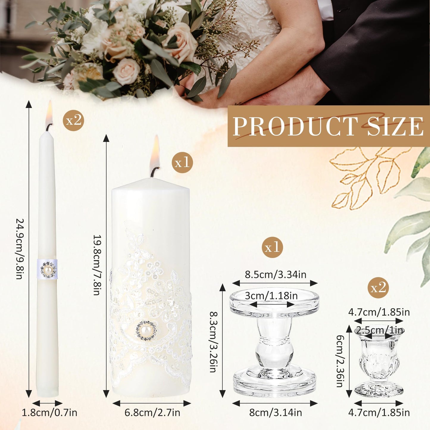 Unity Candles with Glass Candle Holder for Wedding Ceremony - Unity Candle Set Wedding Candles for Ceremony, Unity Ideas for Religious Anniversary Newlyweds Unity Candle Gifts
