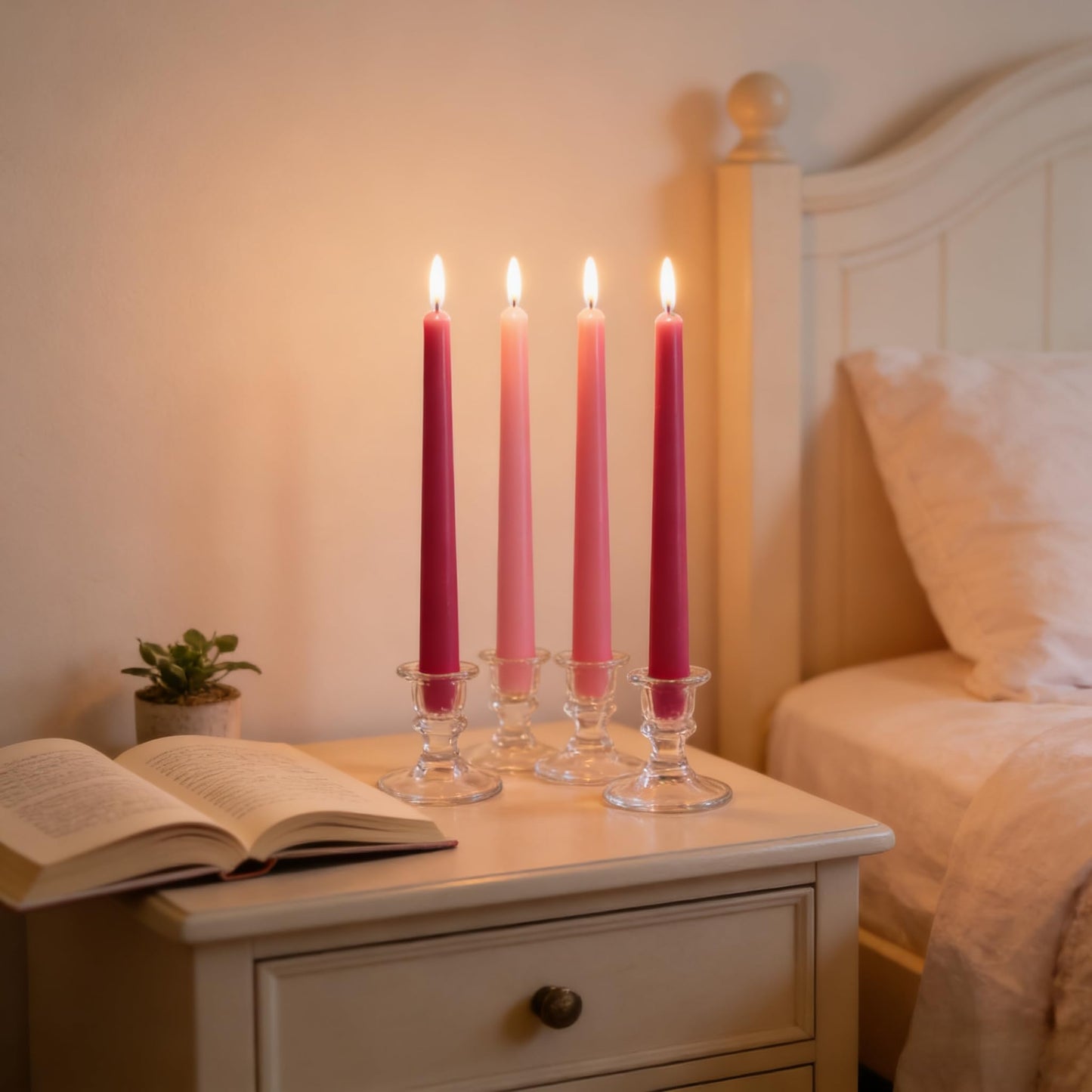 12-Pack Gradient Hot-Pink Taper Candles, 10 Inch Unscented Dripless Candlesticks, Long-Lasting Burn Time of 7-8 Hours, Perfect for Wedding Valentine's Day Dinners Parties and Home Décor
