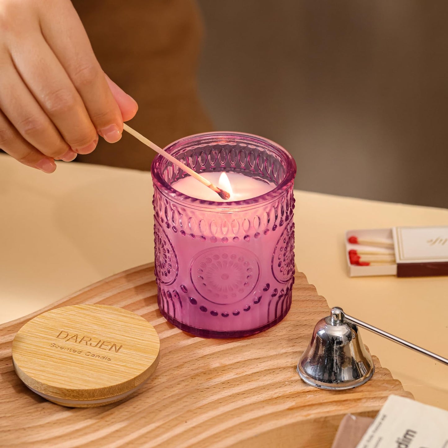 DARJEN Lavender Candles for Home- 5.3oz 35H Natural Soy Wax Aromatherapy Jar Candle with Strong Scent, Decorative Aesthetic Candles for Relax, Bedside, Laundry Room, Luxury Gift for Women