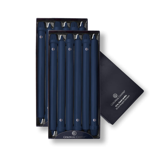 Colonial Candle Unscented Taper Candle, Classic Collection, Indigo, 12 In, Pack of 12 - Up to 10 Hours Burn