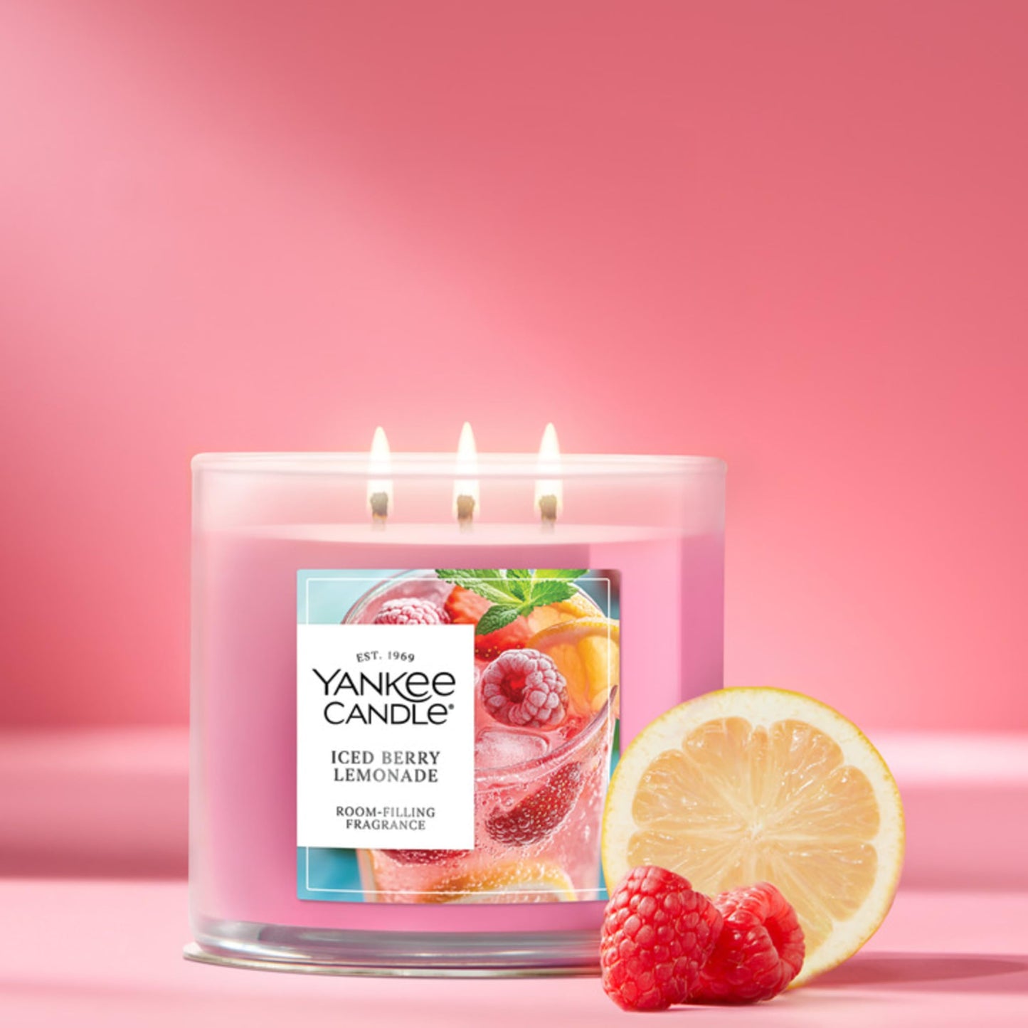Yankee Candle Iced Berry Lemonade, Scented Candle, 14.5oz 3-Wick Candle Jar with up to 40 Hours Burn Time