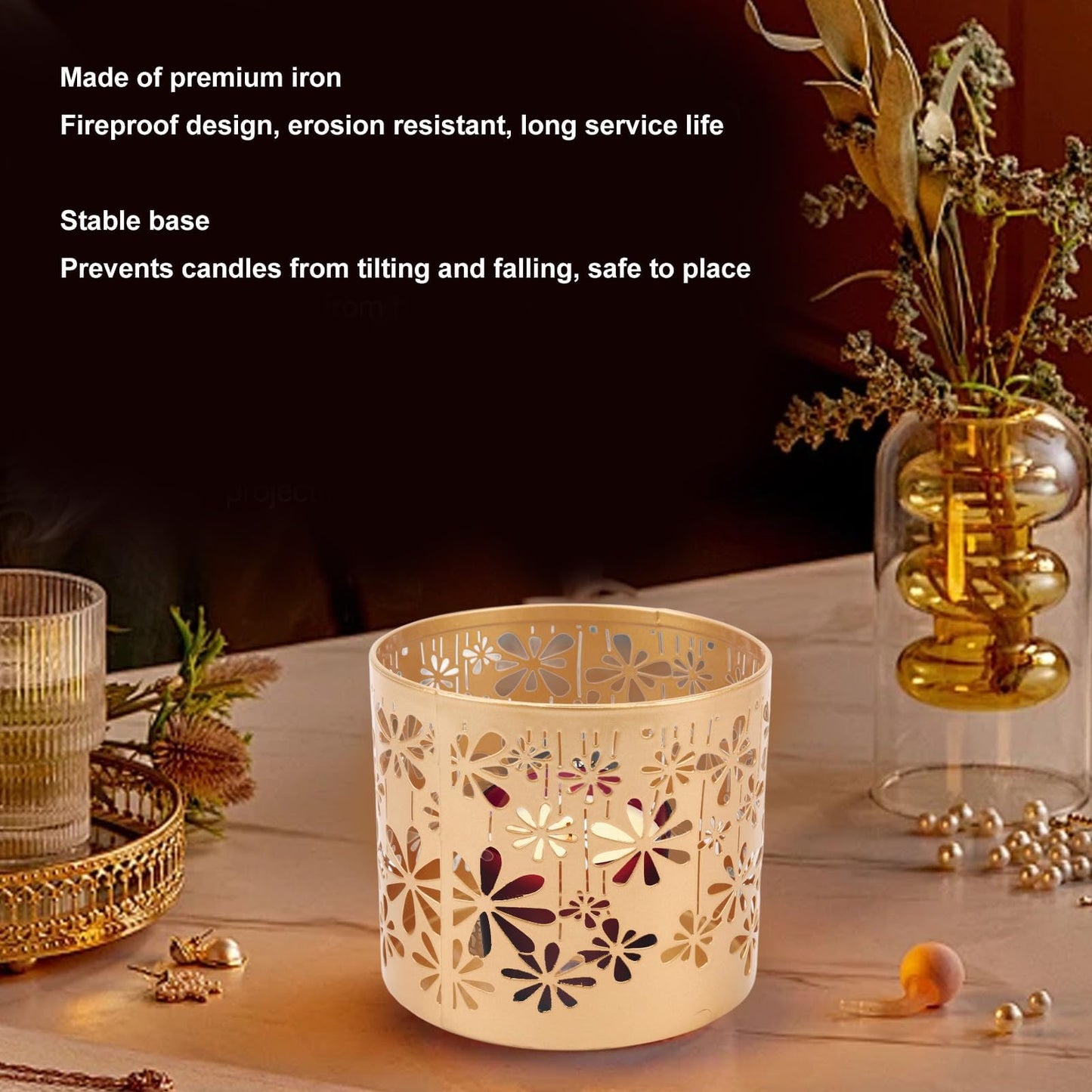 Metal Candle Holder, Hollow Out Decorative Candle Cage Tealights Holder Candlestick Stand for Table Centerpieces Fireplace Wedding Party