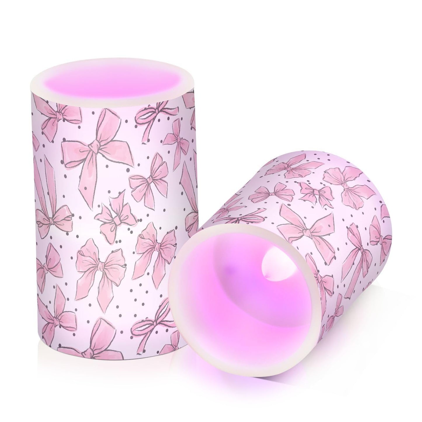 BOENLE Flickering Flameless Candles, Cute Bows Pink LED Candles with Remote Timer, Set of 2 Battery Operated Candle for Valentine Wedding Birthday