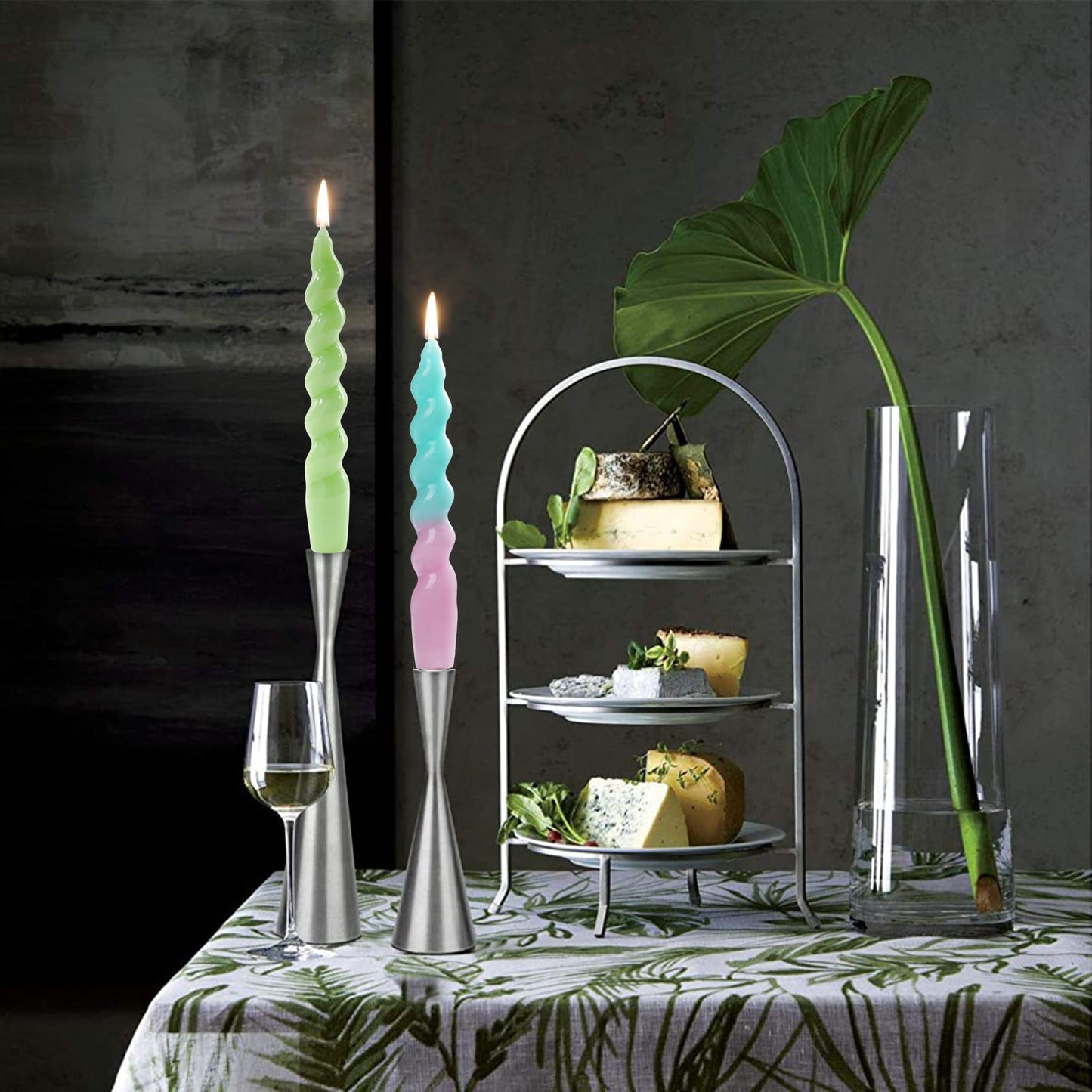MAITREYA Green Spiral Taper Candles Conical Stick Candles Handmade Twisted Candles-Set of 4 for Decoration Weddings Party Church-Unscented Dripless Candles,7.5inch(A-Gradient Green)