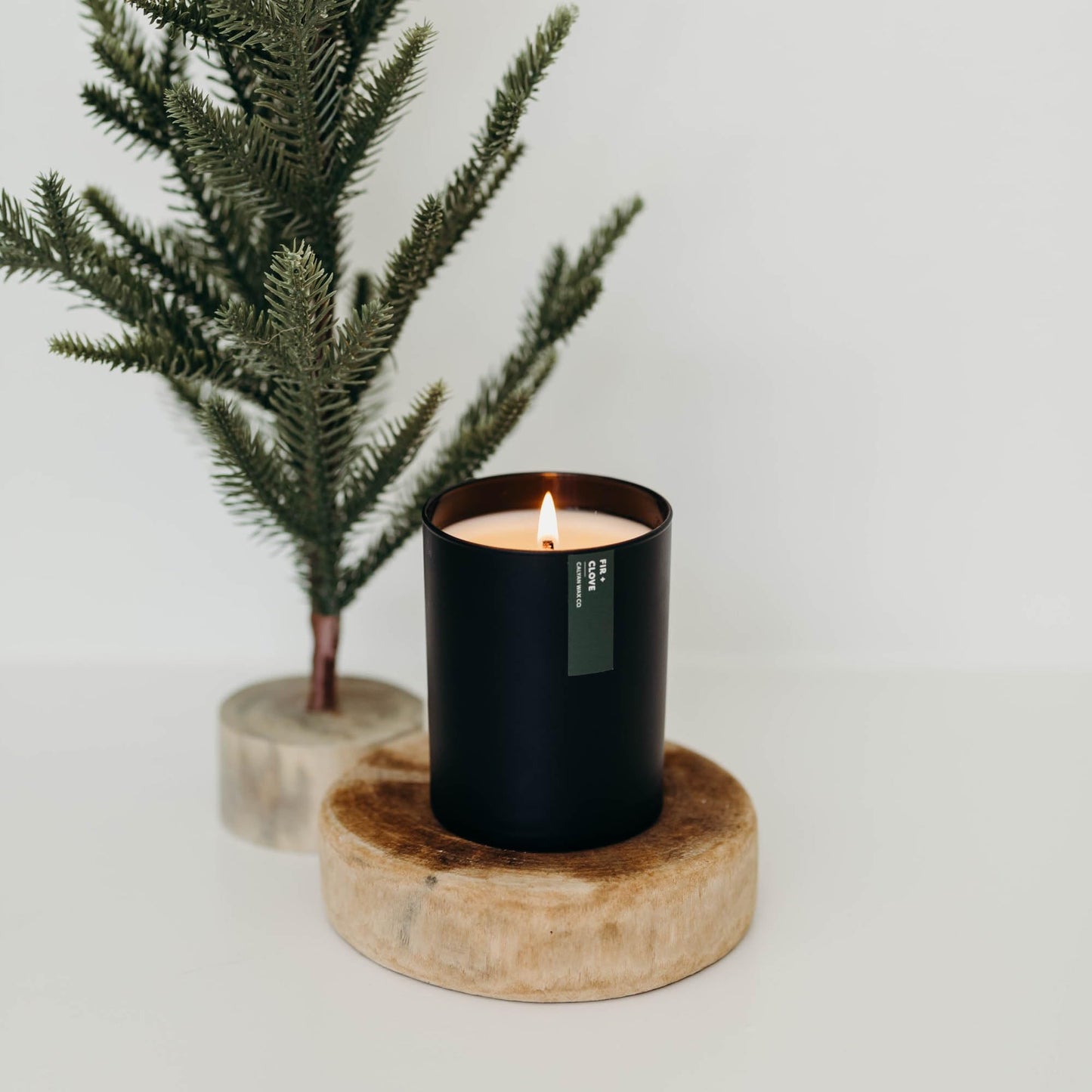 Calyan Wax Co. Fir & Clove Scented Candle - 75 Hour Burn - Luxury Clean Soy Wax Candles - Long Lasting Black Tumbler Jar Candle for Home - 10.2oz