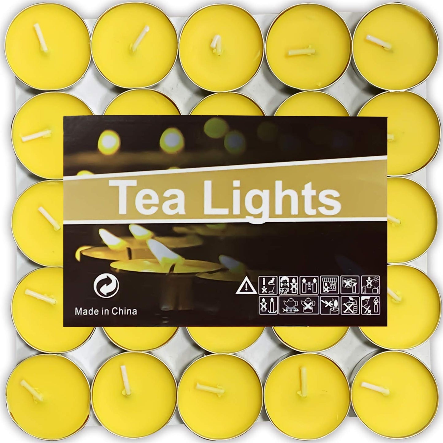 OUO Tea Lights - 50 Pack Smokeless, Dripless & Long Lasting Mini Tealight Candles for Mood, Dinners, Parties, Home Decoration, Wedding, Crafts (Yellow)