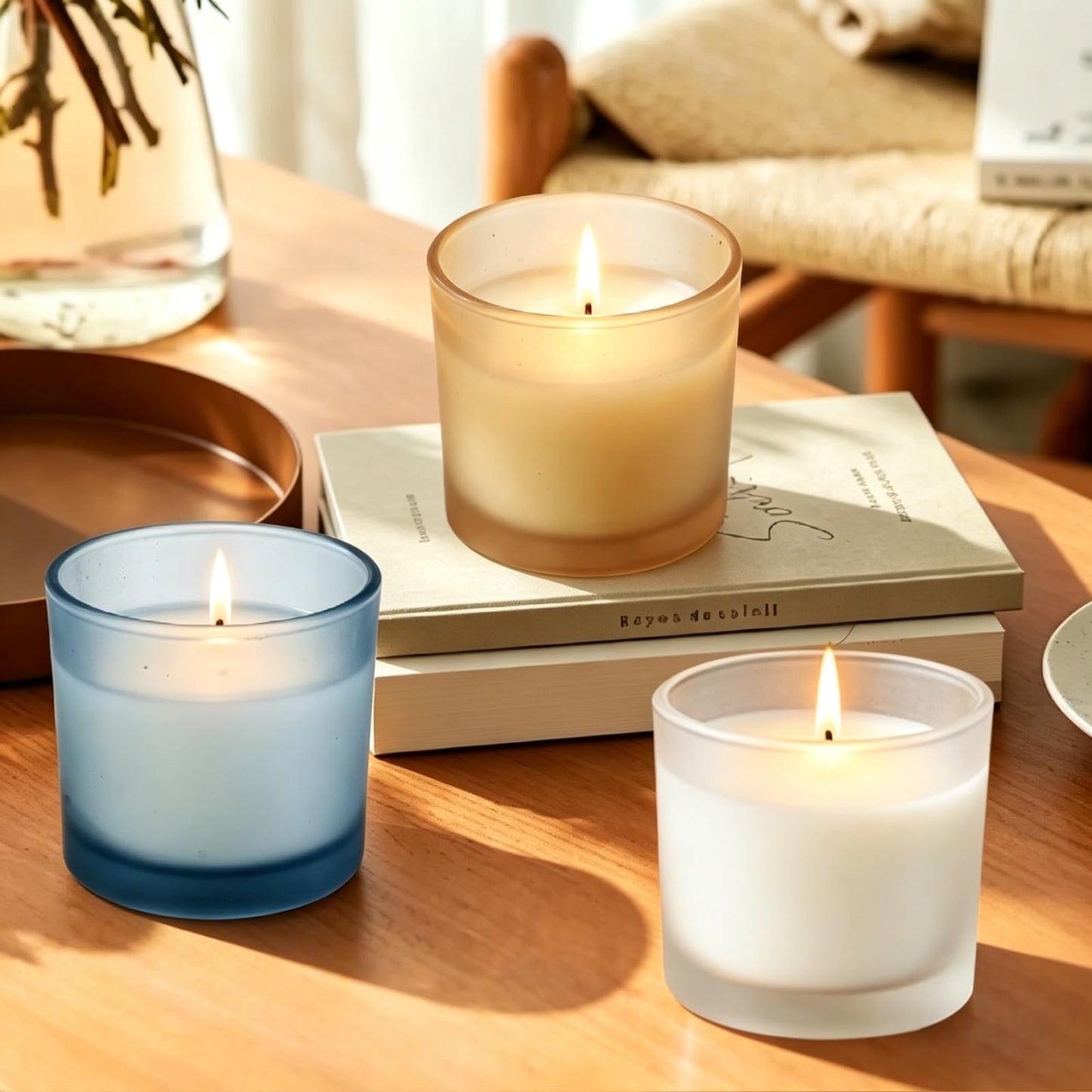 Set of 4 White Unscented Soy Candles,Warm Beige Glass Votive Candles, Hand-Poured Wax Candles for Home Décor, Aromatherapy, Spa, Holidays, Parties, and Weddings 10-12 Hours Burn Time (Warm Beige)